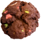 Close-up of a chocolate cookie with colorful cereal marshmallows